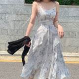 Purpdrank  Women Floral Spaghetti Strap Dress Elastic Ruched Sexy Hollow Backless Party Dress Summer Boho Vacation Beach Sundress