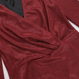 Purpdrank  Spring Fall New Fashion Sexy Lady V-Neck Long Sleeve Bright Silk Slit Dress Shiny Wrap Hip Mini Skirt Girl Casual Clothes Dr439