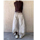 Purpdrank  Retro American Washed out Dirty Fit Jeans Casual Loose Women's Pants Knife Edge Deconstructed Design Long Trousers