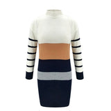 Purpdrank  Patchwork Long Sleeve Turtleneck Sweater Dress Women Warm Mini Bodycon Ladies Stripe Sexy Casual Knitted Dresses