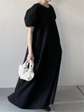 Summer White Korean Puff Sleeve Women's Long Dresses High Waist New Casual Loose O-Neck Fashion A-Line Dress Female