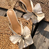 Purpdrank  Designer Butterfly-knot Women Slippers Elegant Thick High Heel Shoes Ladies Outdoor Dress Street Style Slides