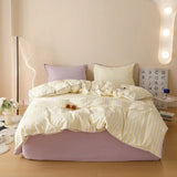 Purpdrank  Stripe Color Collision Shell Embroidery Student Dormitory Solid Color Four Piece Set