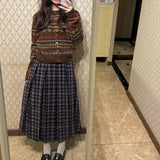 Purpdrank  Vintage Jacquard Sweater Women Autumn Winter Round Neck New Thicken Korean Paisley Ingle-breasted Folk Knitted Cardigans Tops