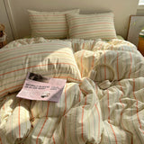 Purpdrank  Aimple Stripe Bedding Set With Pillowcase Bed Sheet Single Full Size Bed Washed Cotton Duvet Cover Set King Double Single Bed
