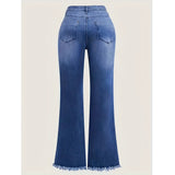 Purpdrank  Plus Size New 2025 Women's plus Size Micro Flare Jeans Elastic Embroidered Denim Pants Washed Effect Comfortable Fit Trousers