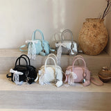 Purpdrank  Mini Boston Shoulder Crossbody Bags For Women Lace Bowknot Round Top-handle Bag With Heart Pendant 2025 Designer Handbags
