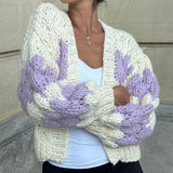 Purpdrank  Stripe Pattern Cropped Cardigans Vintage Lantern Sleeves Knitted Sweater Aesthetic Y2k Knitwear Coat Women Autumn Outwear Street