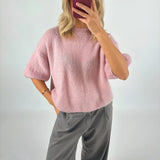 Purpdrank  Women's Spring Autumn Knit Sweaters Half Sleeve O Neck Solid Color Casual Knitwear Loose Pullover Tops