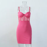 Purpdrank  Fashion New Spring Summer Women Low V-Neck Perspective Mesh Slip Dress Office Lady Wrap Hip Mini Skirt Casual Clothing Girl Gift