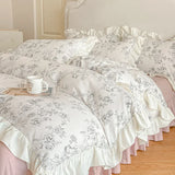 Purpdrank   Princess Style Lace Bed Skirt Four Piece Set Small Floral Print Soft Bedding Set Cotton Fabric Skin Friendly Nude Sleeping Sheet