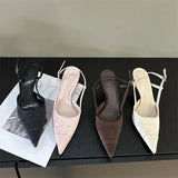 Purpdrank  High Quality Satin Buckle Strap Women Pumps Sandals Fashion Shallow Thin Heels Pointed Toe Slingback Mules Shoes
