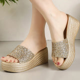 Purpdrank  Luxury Sequins Band Open Toe Slippers Women Fashion Wedge Thick Platform Sandals Woman Plus Size Daily High Heel Slides Mujer
