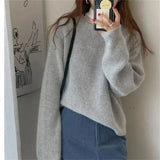 Purpdrank  Women's Loose Knitted Sweater Autumn Winter Collection Lazy Style Gentle Fashion round Neck Versatile Bottoming Shirt