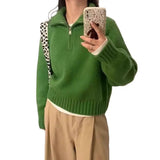 Purpdrank  Loose Knitted Sweater Half Zipper Turn-down Collar Pullover Autumn Winter New Style Korean Stand Collar Oversize Top Outerwear