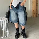 Purpdrank  Summer Vintage Washed High Waist Denim Women's Shorts 2025 New Blue Casual Loose Wide Leg Short Jeans Pants Female