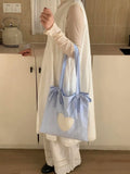 Purpdrank  Blue and White Striped Butterfly Bow Large Capacity Commuting Shoulder Bag