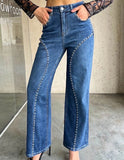 Purpdrank  Women High Waist Wide Leg Pants Hole Straight Pants Long Jeans Casual Trendy Trousers 2026 Spring Autumn New Denim Trousers