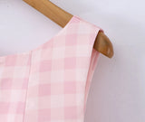 Purpdrank  Sexy Pink Gingham Plaid Low Waist Mini Tank Dress Women Open Buttons Neck Backless Ruched Hem Swing Sleeveless Dresses Vestidos