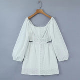 Purpdrank  Sexy Backless Hollow Out Lace Dress Women Robe Vintage Floral Embroidery Long Sleeve Cotton Mini Dresses Summer Vestidos