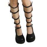 Purpdrank - Girl Wedges Thick Platform Mary Janes Women Shoes Buckle Hollow Motorcycle Cool Boots Sandals New Designer Lolita Women Shoes