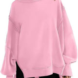 Purpdrank  European And American Women's Oversized round Neck Sweatshirt Long Sleeve Side Slit Sweater for Autumn Winter New