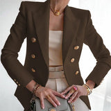 Purpdrank  Women's Autumn Blazers New Solid Fashion Casual Suit Short Jacket Golden Button Lady Suit Comfortable Commuting Long-sleeved Top