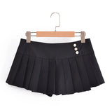 Purpdrank  Y2K Streetwear Solid Color Women Buttons Low Waist Pleated Skirt Folded A-line Saia Mini Skirt With Shorts Lining
