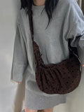 Purpdrank  Canvas Hobos Bags Women's Drawstring Pleated Large Capacity Corduroy Commuting Shoulder Bag