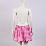 Purpdrank  Sweet Pink Checkered Plaid Bubble Skirt Sets Women 2025 Summer Fashion Two Piece Bowknot Printed Tees and Mini Tutu Skirt Suits
