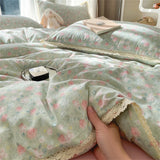 Purpdrank  Class A Soft Bedding Set Washed Cotton Knitted Bed Sheet Queen King Size Flower Comforter Duvet Set Set Pillowcase Bed Linens
