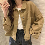 Purpdrank  Short Denim Coat Female Tide ins Autumn and Winter Loose Korean Version of Everything Casual Tooling Small Top Solid Color