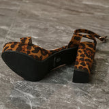 Purpdrank  Fashion Leopard Super High Heel Sandals Women New Ankle Strap Platform Sandal Female Office Ladies Thick Heeled Sandalias Mujer