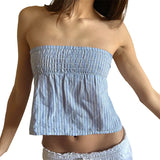 Purpdrank  y2k Tube Top Summer Women Striped Off Shoulder Strapless Sleeveless Bandeau with Bow Decor 2000s Clothing Streetwear