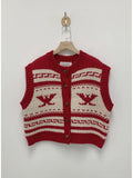 Purpdrank  Korean Ins Vintage O Neck Single breasted Sleeveless Jacquard Patchwork Loose Knitted Sweater Vest