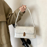 Purpdrank  Retro Women Underarm Shoulder Bag Flap Shape PU Leather Pure Color Armpit Bag 2024 New Luxury Designer Purses And Handbags