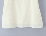 Purpdrank  Retro Beige Hollow Out Embroidery Mini Dress Sweet Girl Short Sleeve A-line Slim Summer Dresses Holiday Robe