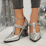 Purpdrank  Punk Elegant Pointed Toe High Heels Pumps Women 2025 New Trendy Thick Rose Heeled Dress Shoes Woman Y2K T-Strap Mary Jane Shoes