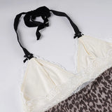 Purpdrank  Sweet Patchwork Leopard Print Halter Top See Through Sexy Slim Lace Trim Camis Tops Women Summer Fashion Streetwear Lady