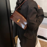Purpdrank  Retro Women Underarm Shoulder Bag Flap Shape PU Leather Pure Color Armpit Bag 2024 New Luxury Designer Purses And Handbags
