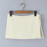 Purpdrank  New Fashion Autumn Bow Lacing Up Low Waist Side Slit Rib Knit Skirt for Women With Shorts Underwear Mini Skirts Beige Pink
