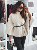 Purpdrank  Luxury Wool Coat Bat Sleeve Jacket Women's Autumn Winter Tweed Jacket Cape Warm Loose Outerwear Design Belt Button Free Shipping