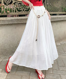 Purpdrank  High Waist Cotton and Linen Bohemian Women's Long Skirts Sashes 2025 New Spring Summer Vintage Solid Pleated Skirts