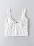 Purpdrank  Harajuku 70s Vintage Elastic V neck White Floral Tank Top Sleeveless Base T-shirts Summer Girl Crop top