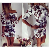 Purpdrank  New Casual Women Summer Dresses O-neck Red Florapl Printed Skinny Short Sexy Dress Package Hips Thin Summer Women Dress