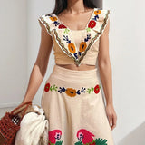 Purpdrank  Fashion Women Floral Print Long Skirt Set Square Neck Sleeveless Cropped Tops High Waist Skirt 2 Pieces Set Lady Outfits
