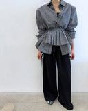 Purpdrank  Vintage Plaid Shirts Women Harajuku Pleated Patchwork Blouses Ladies Streetwear Korean Bandage Long Sleeve Casual Design Tops