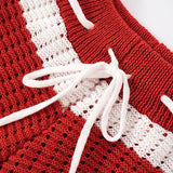 Purpdrank  Striped Sexy Drawstring Knitted Women Two Piece Sweater Short Set 2025 Summer Fashion Hollow Out Tube Top and Mini Shorts Outfit