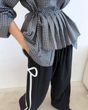 Purpdrank  Vintage Plaid Shirts Women Harajuku Pleated Patchwork Blouses Ladies Streetwear Korean Bandage Long Sleeve Casual Design Tops
