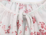 Purpdrank  Spring Summer White Pink Floral Print Flare Cuff Long Sleeve Pullover Shirt Women Bow O Collar Loose Short Blouses Femme Tops